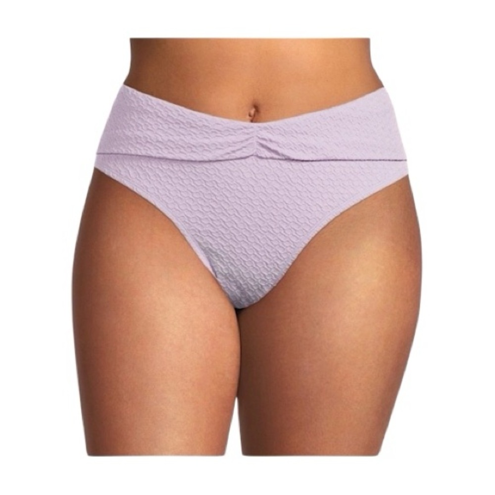 Textured Ruched Low-Rise Bikini Swimsuit Bottoms Plus Size
